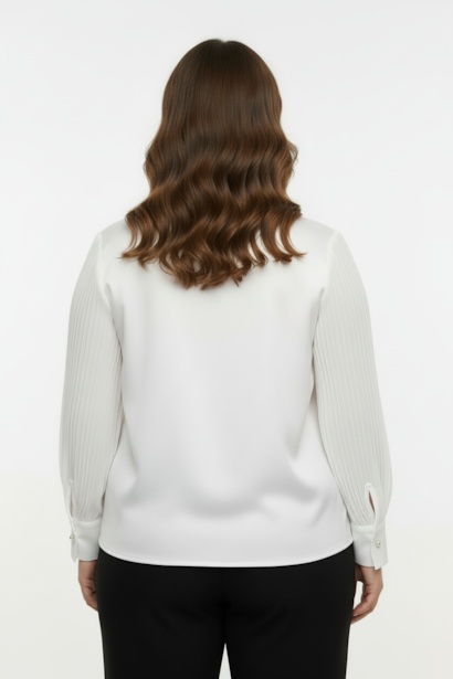 Büyük Beden Fularlı Ön Düğmeli Bluz  Beyaz 4