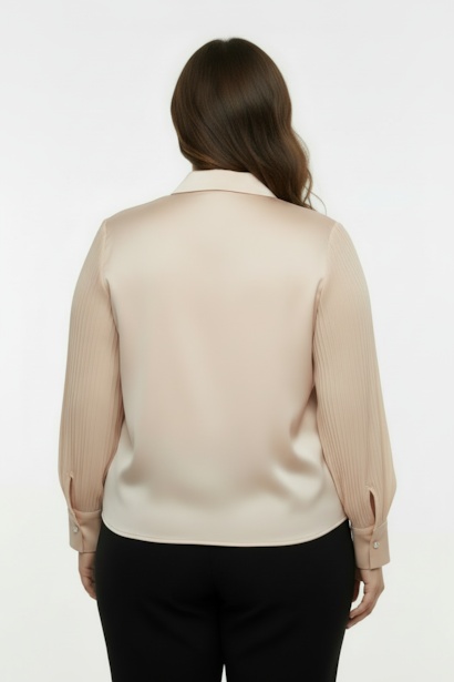 Büyük Beden Kolyeli Gömlek  Krem 4