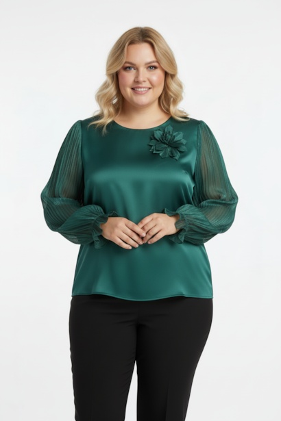 Büyük Beden Yaka Çiçek Bluz 