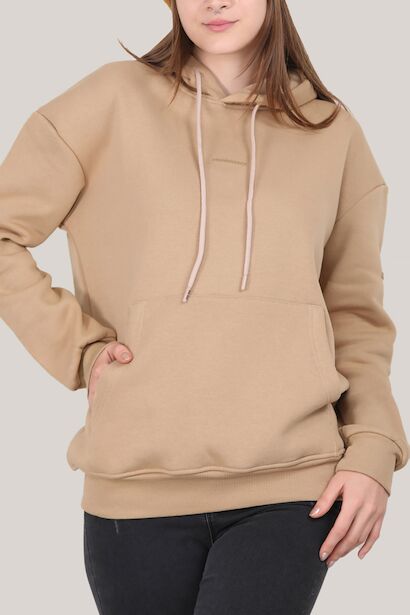 Kadın Kapşonlu Sweat  Bej