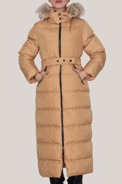 Kadın Uzun Şişme Mont  Hardal 6