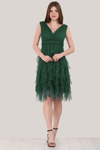 Kadın Kısa Tül Abiye Elbise 