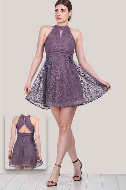 Kadın Kısa Simli Abiye Elbise 