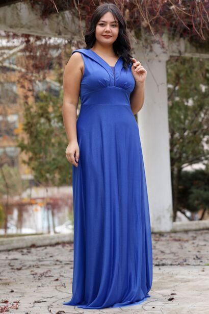 Büyük Beden Simli Uzun Abiye 