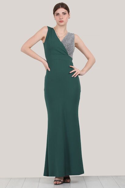 Kadın Pullu Balık Model Abiye  Zümrüt