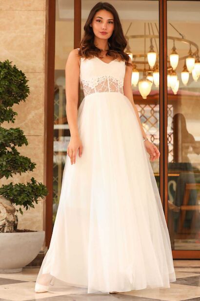 Kadın Uzun Abiye Ekru 4