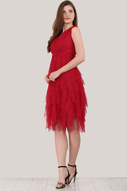 Kadın Kısa Tül Abiye Elbise 