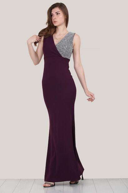 Kadın Pullu Balık Model Abiye  Mürdüm