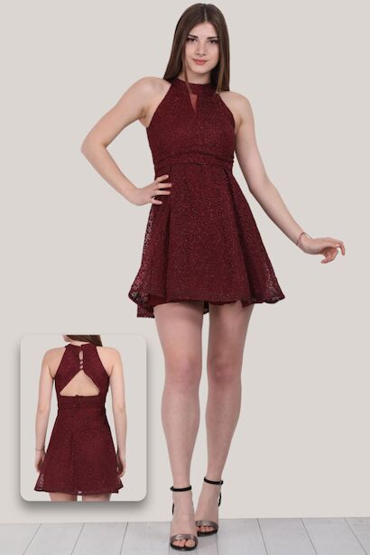 Kadın Kısa Simli Abiye Elbise 