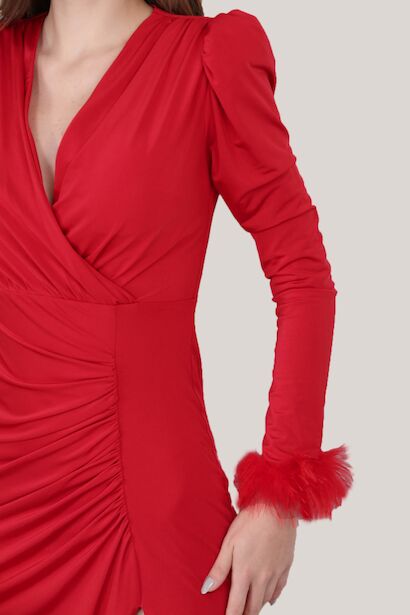 Kadın Yırtmaçlı Uzun Abiye  Kırmızı 9