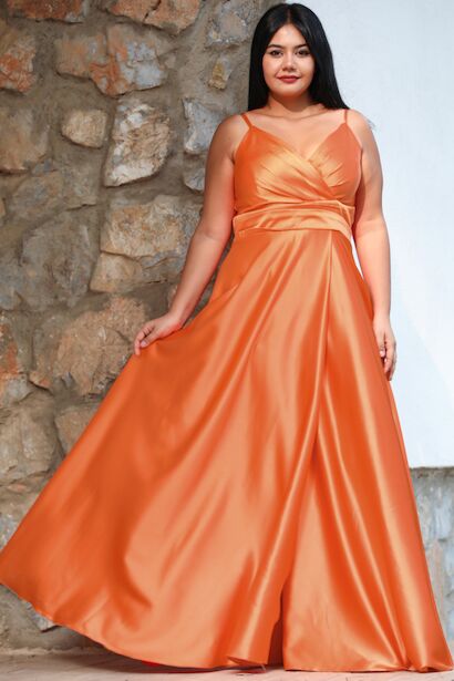 Büyük Beden Askılı Saten Abiye 