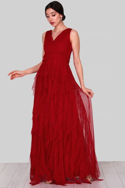 Kadın Tül Uzun Abiye Kırmızı 4