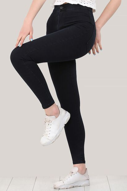 Kadın Yüksek Bel Kot Pantolon  Lacivert