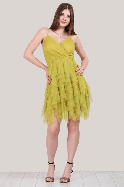 Kadın Kısa Tül Abiye Elbise 