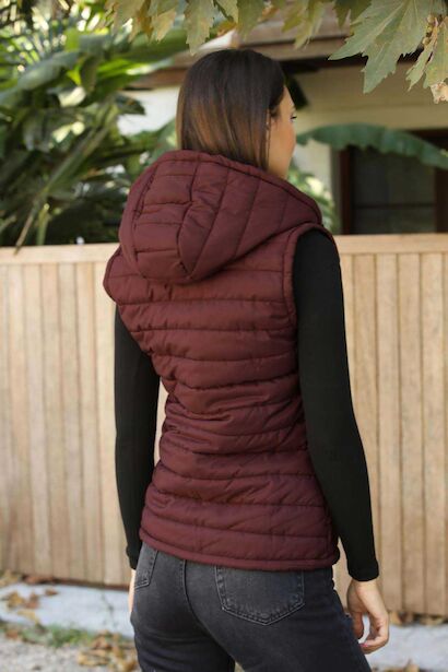 Kapşonlu Kadın Yelek  Bordo 6