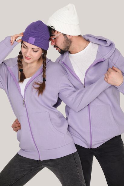 Fermuarlı Unisex Sweat  Lila