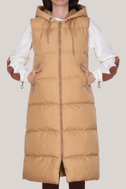 Kadın Uzun Şişme Yelek Bej 6