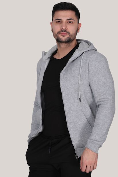 Erkek Fermuarlı Sweat  Gri